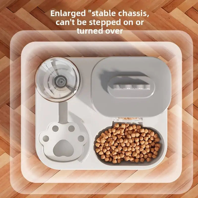 Automatic Cat & Dog Water Dispenser with Integrated Food Basin No Batteries Needed,Automatic Pet Feeder One-Piece Design